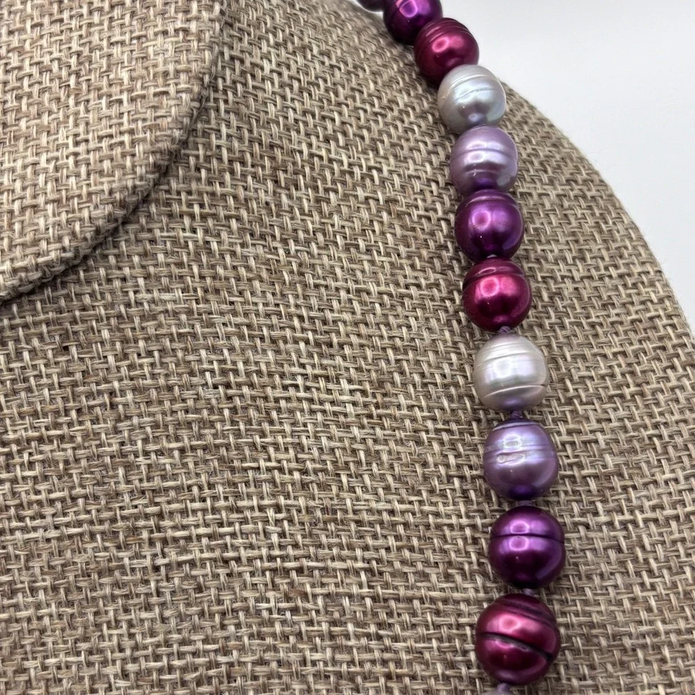 VTG Honora Ringed Pearl Necklace Sterling Clasp Multicolor Purple Berry Gray 20